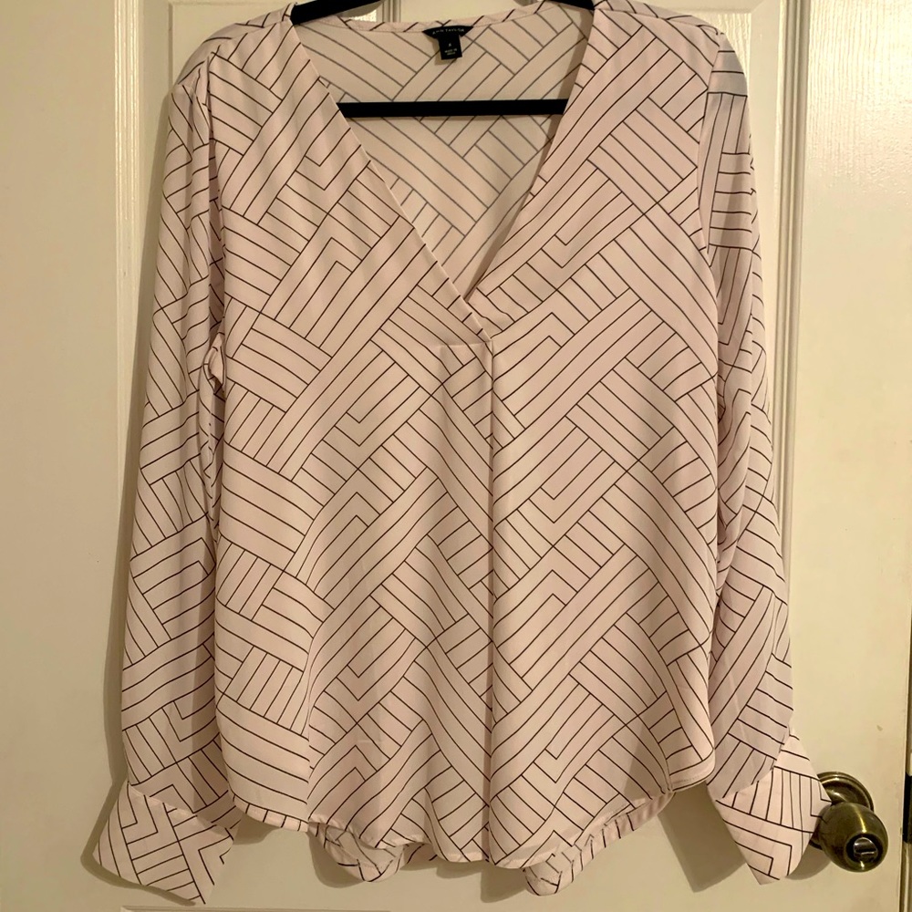 Ann Taylor blush-color geometric design blouse